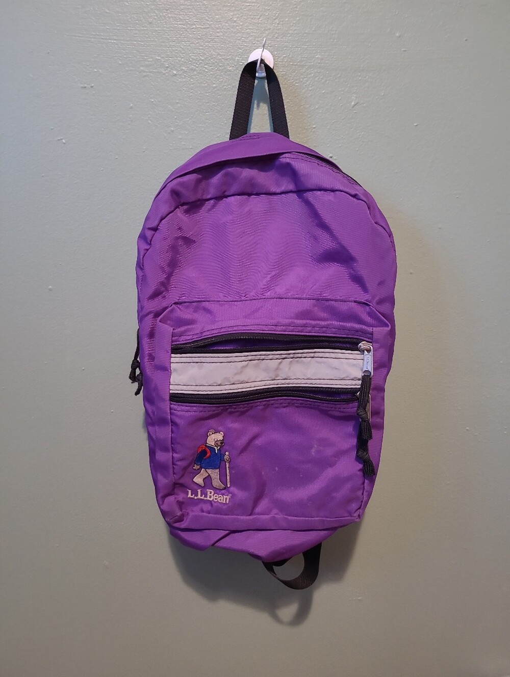 Vintage 90’s Rare LL Bean Embroidered Bear Kid’s Child’s Backpack Purple